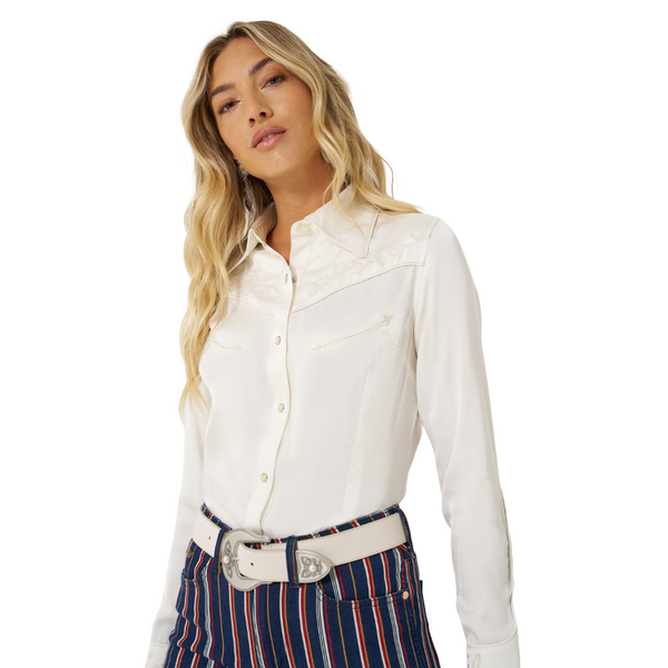 Wrangler Ladies Lainey Wilson Satin Star Button Down Shirt-112370410