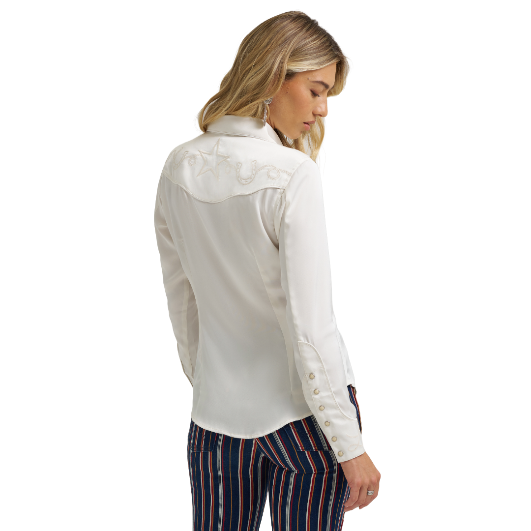 Wrangler Ladies Lainey Wilson Satin Star Button Down Shirt-112370410