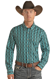 ROCK & ROLL MEN'S TURQUOISE AZTEC VINTAGE BUTTON UP VMB2S02532