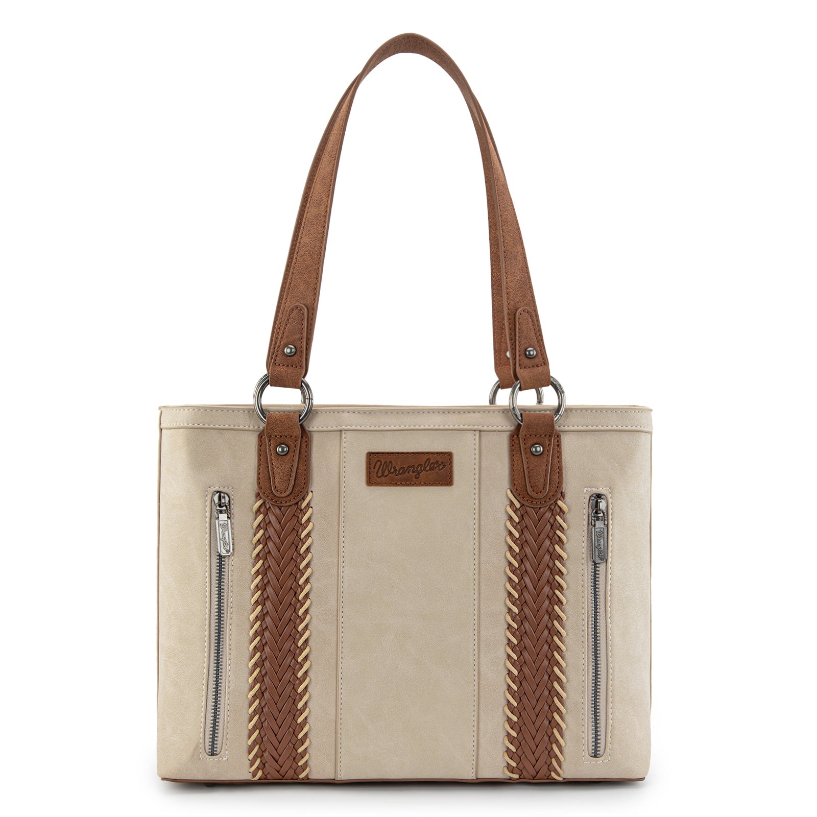 Wrangler Beige Braided Whipstitch Zippered Tote-WG217-2002BG