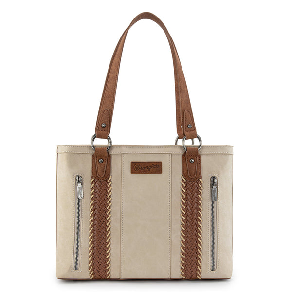Wrangler Beige Braided Whipstitch Zippered Tote-WG217-2002BG