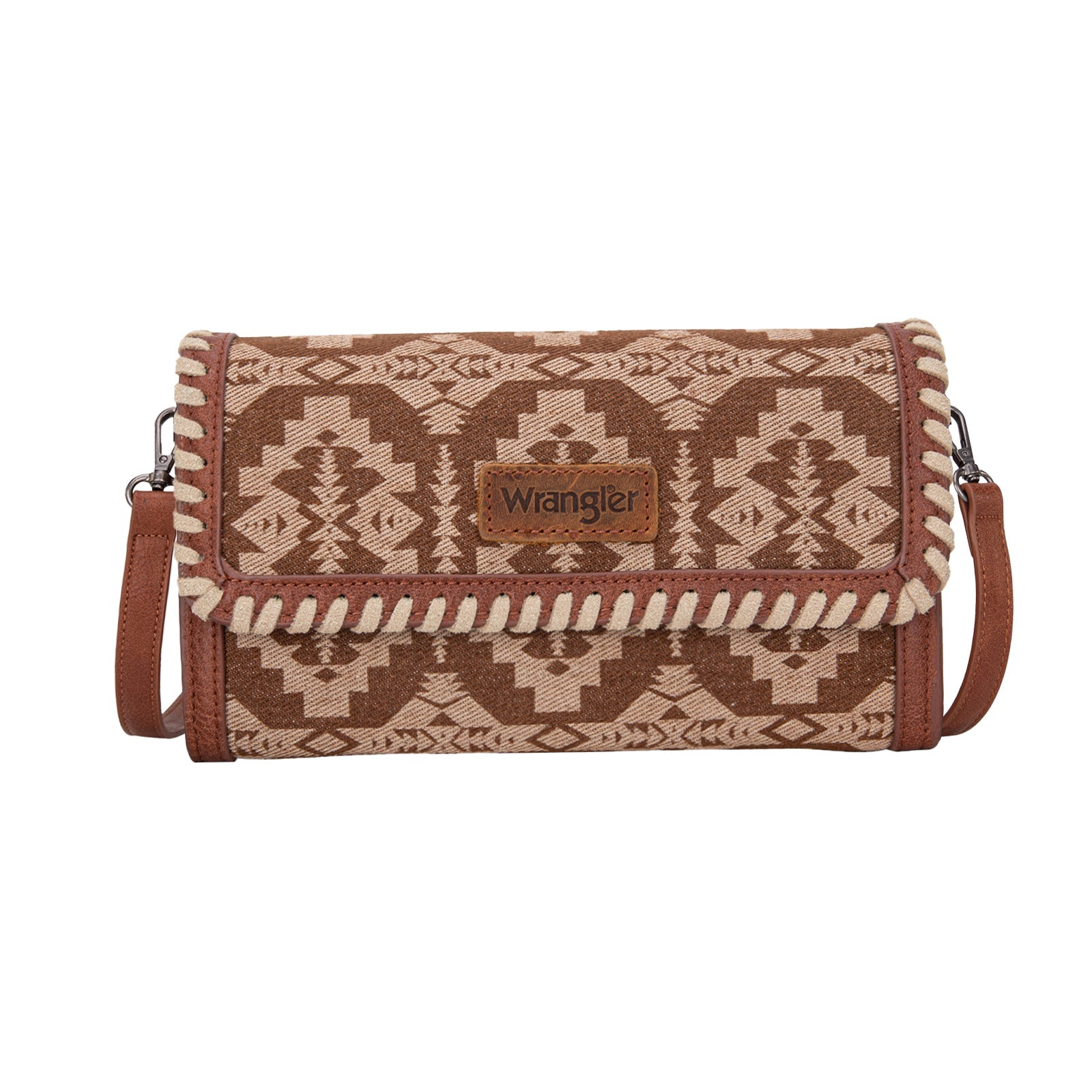 Wrangler Southwestern Brown Print Wallet Wristlet Crossbody-WG2212-C012BR