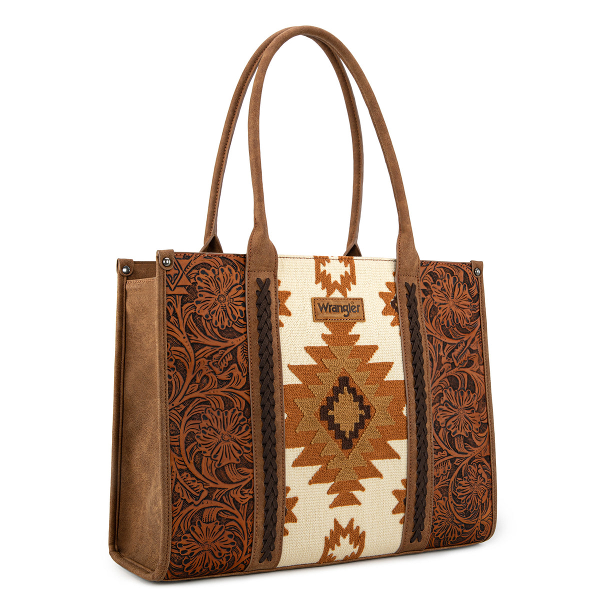 Wrangler Vintage Tooled Aztec Brown Pattern Print Concealed Carry Large Tote-WG226G-8119BR