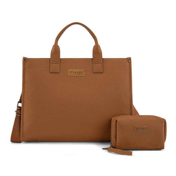 Wrangler Brown Structured Work Tote with Pouch-WG390-8110BR