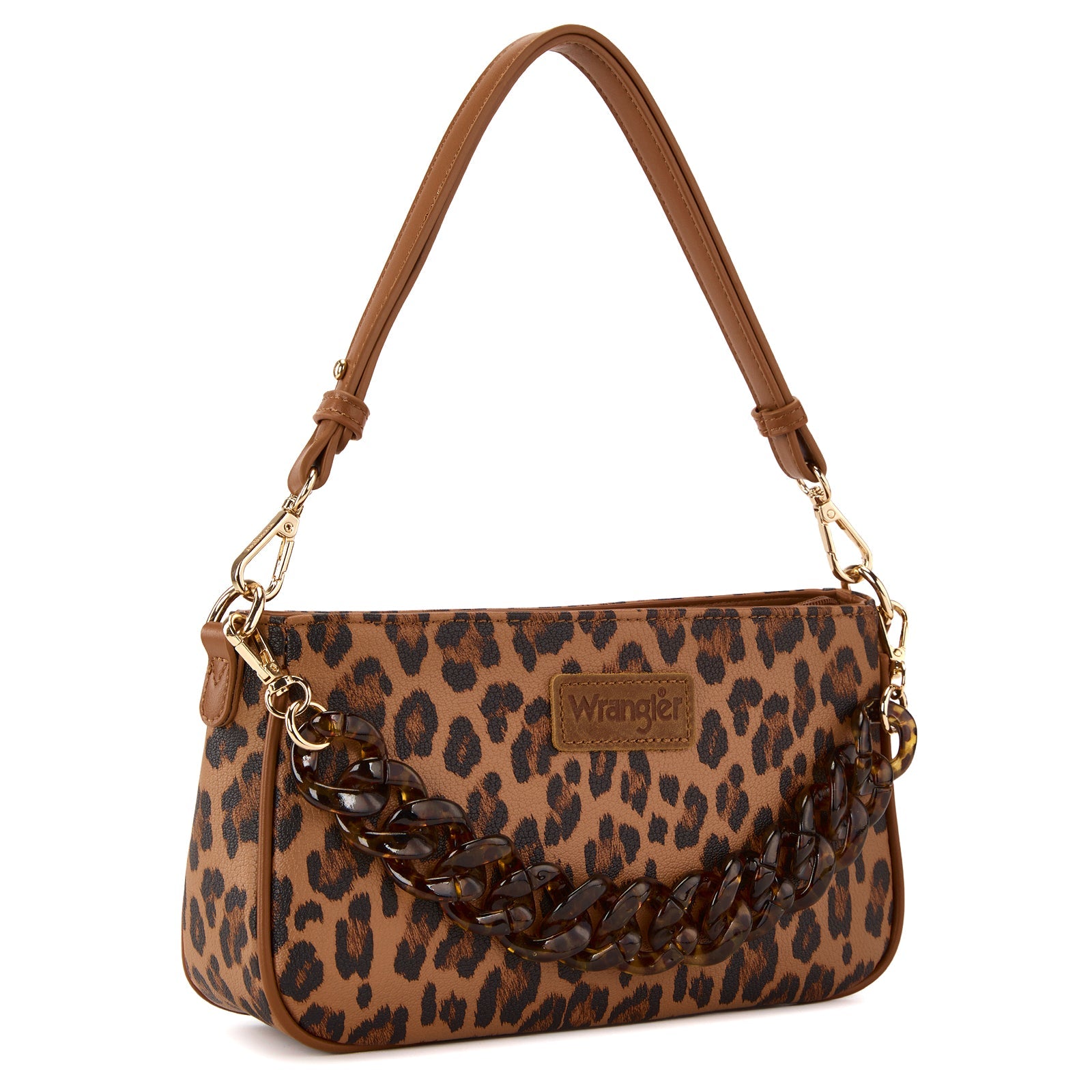 Wrangler Leopard Shoulder Bag with Chain Detail-WG474-8633BR