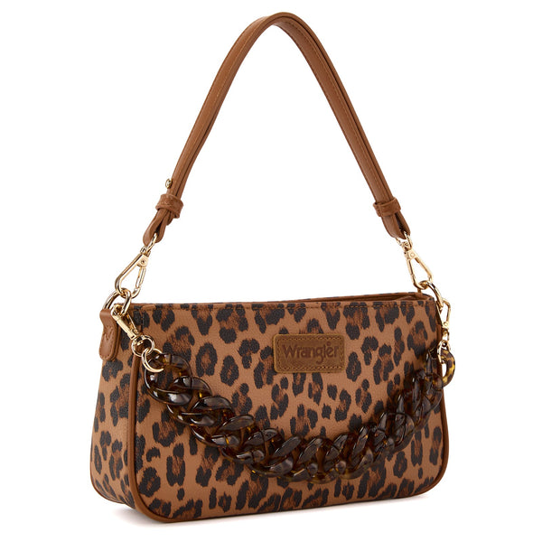 Wrangler Leopard Shoulder Bag with Chain Detail-WG474-8633BR