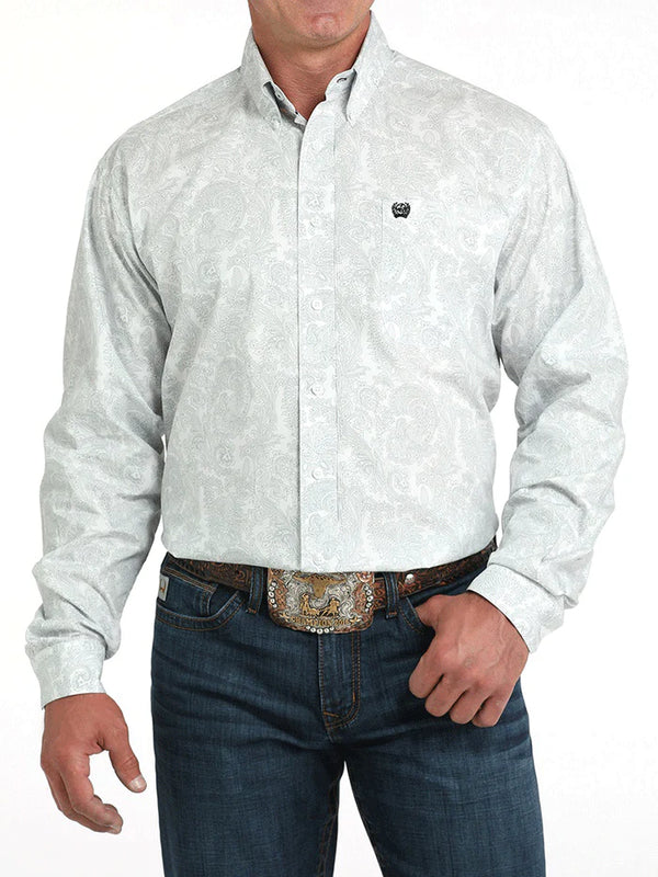 Cinch Men's Paisley Print Long Sleeve Button Down - White - MTW1105984