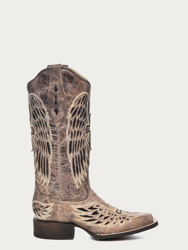 Corral Ladies Brown Black Wing And Cross Square Toe A1197