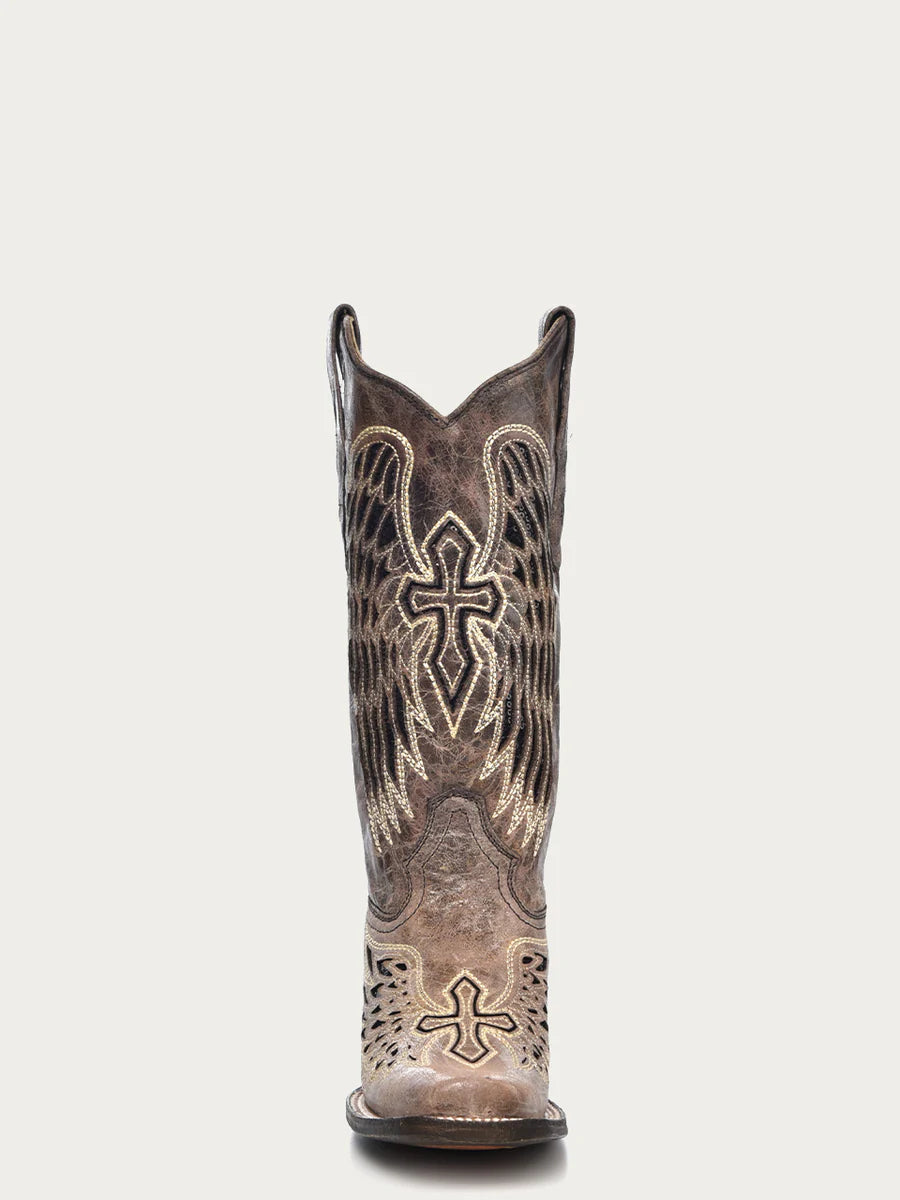 Corral Ladies Brown Black Wing And Cross Square Toe A1197