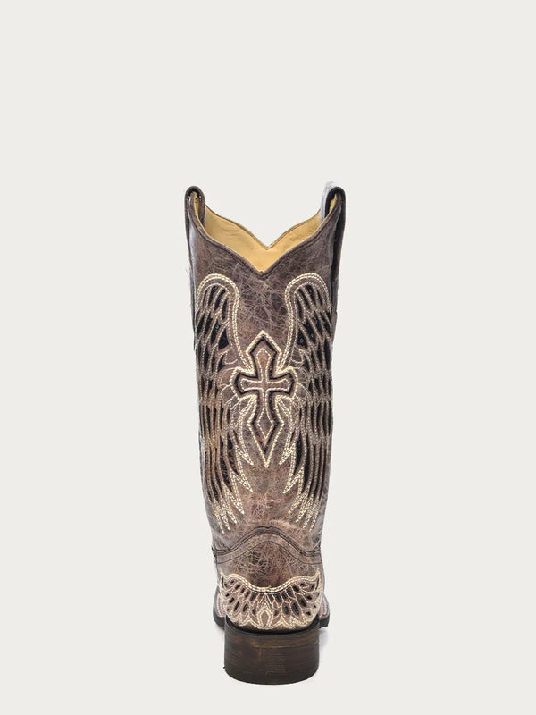 Corral Ladies Brown Black Wing And Cross Square Toe A1197