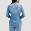 Wrangler Ladies Denim Cowboy Snap Shirt Blue Denim - 112367313
