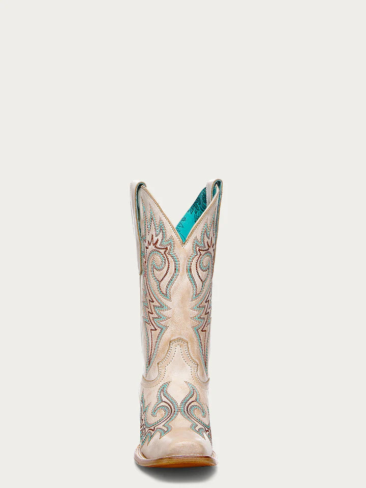 WOMEN'S BLUE AND RED EMBROIDERY BONE SQUARE TOE COWBOY BOOT -Z5444