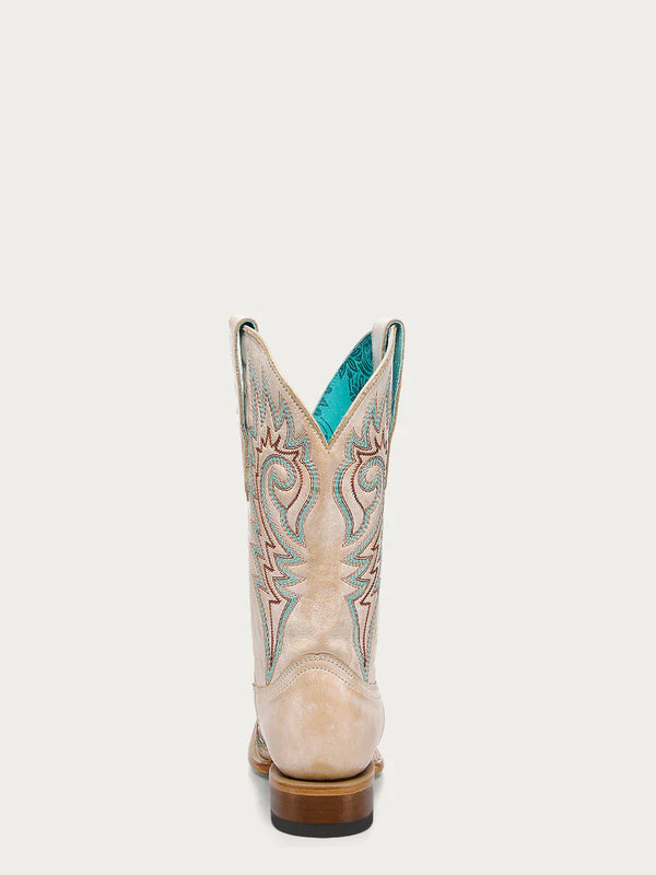 WOMEN'S BLUE AND RED EMBROIDERY BONE SQUARE TOE COWBOY BOOT -Z5444