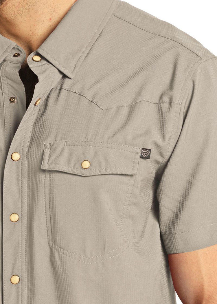 Rock & Roll Men's Tan Short Sleeve Ripstop Snap Shirt - BMN3S06797-Tan