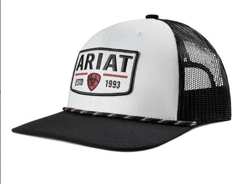 Ariat White Black with Brim Rope Est 1993 Snapback Cap A300096762