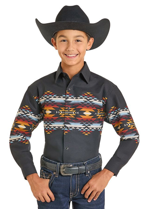 Panhandle Kids Aztec Border LS Pearl Snap-SBN2S07385