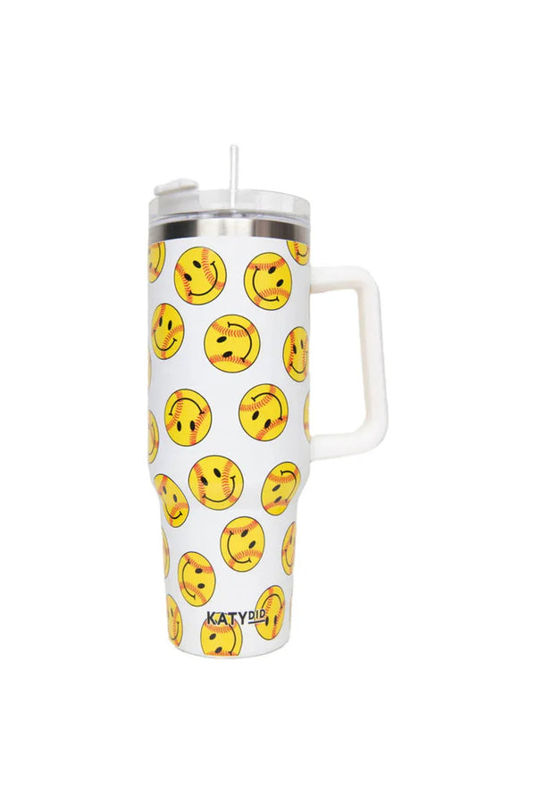 Katy Did Softball Happy Face 40 Oz Tumbler