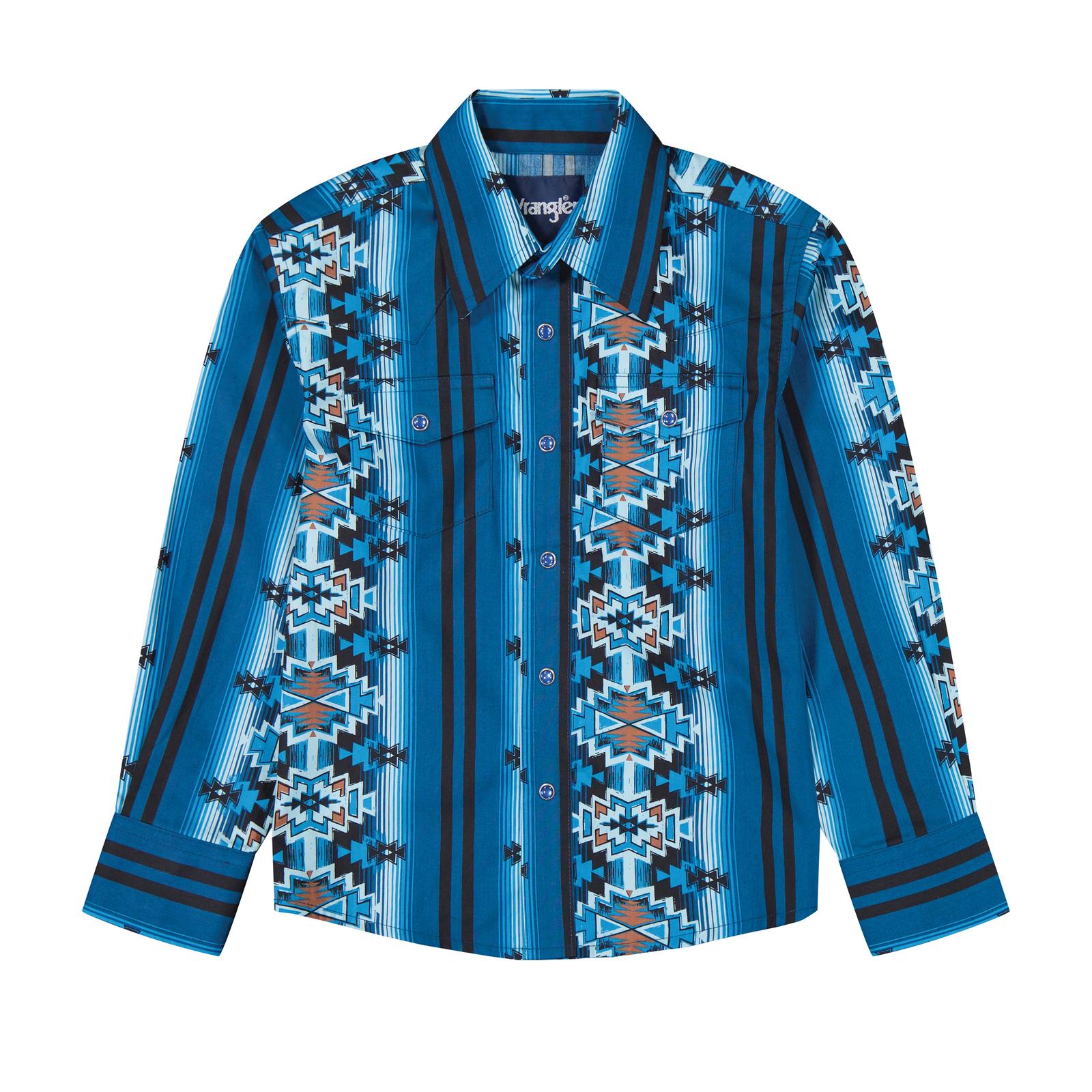 Wrangler Boys Checotah Long Sleeve Shirt Blue 112385822