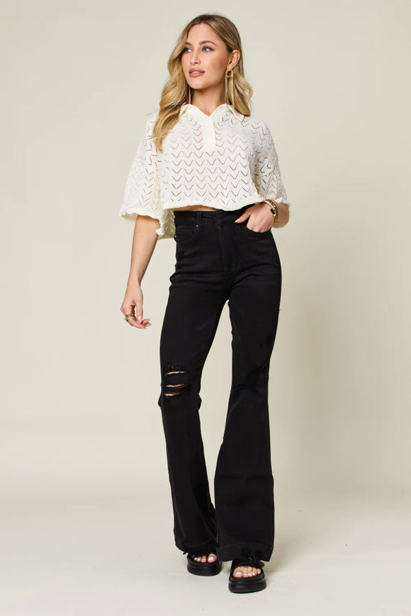 Judy Blue High Waisted Tummy Control Black Distressed Flare Jeans 88622PL Judy Blue High Waisted Tummy Control Black Distressed Flare Jeans 88622PL