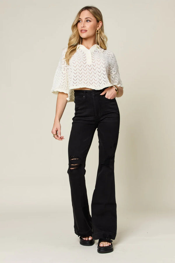 Judy Blue High Waisted Tummy Control Black Distressed Flare Jeans 88622REG