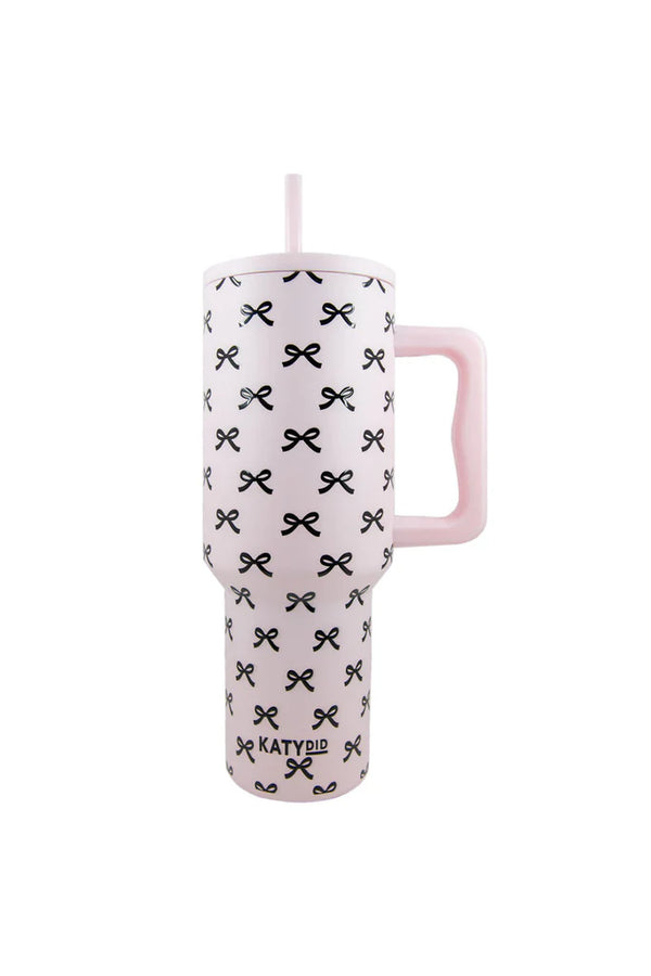 Katy Did Black & Pink Mini Coquette Bows 38 Oz Tumbler w/ Handle