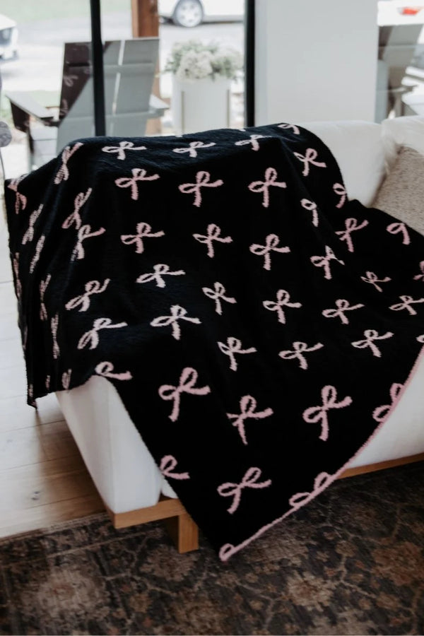 KatyDid Light Pink & Black Double Sided Bow Blanket - KDC-BLKT-21_LPK