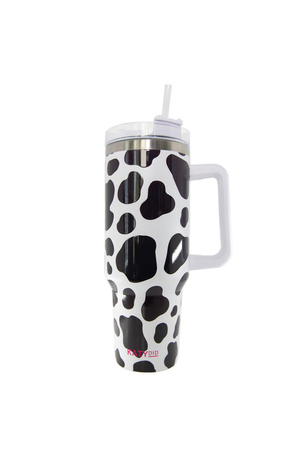 Katy Did Black and White Cowprint Tumbler Cup-KDC-TUMB-14_WHT