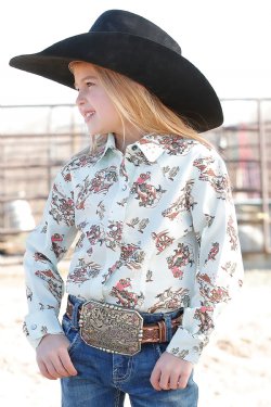 Cruel Girl Denim Girl's Cowgirl Western Print Snap Front Western Long Sleeve Shirt CTW8040008