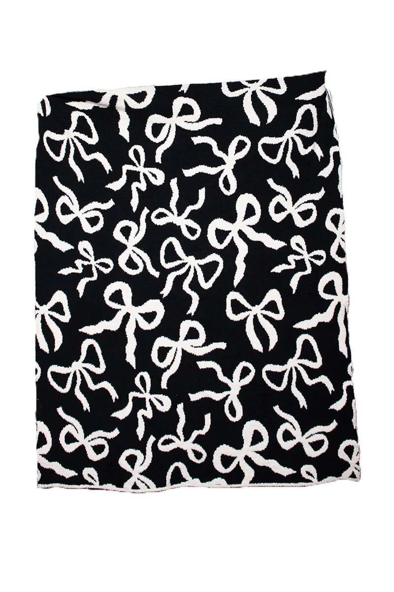 KatyDid White & Black Double Sided Bow Blanket -  KDC-BLKT-22_BLK