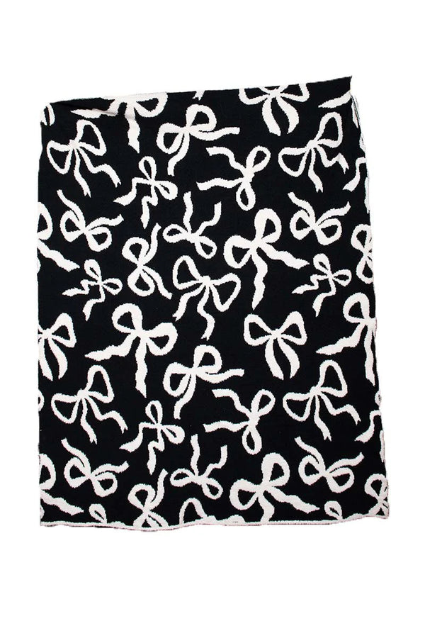 KatyDid White & Black Double Sided Bow Blanket -  KDC-BLKT-22_BLK