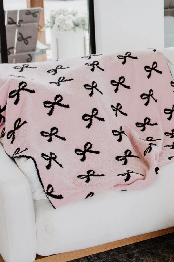 KatyDid Light Pink & Black Double Sided Bow Blanket - KDC-BLKT-21_LPK