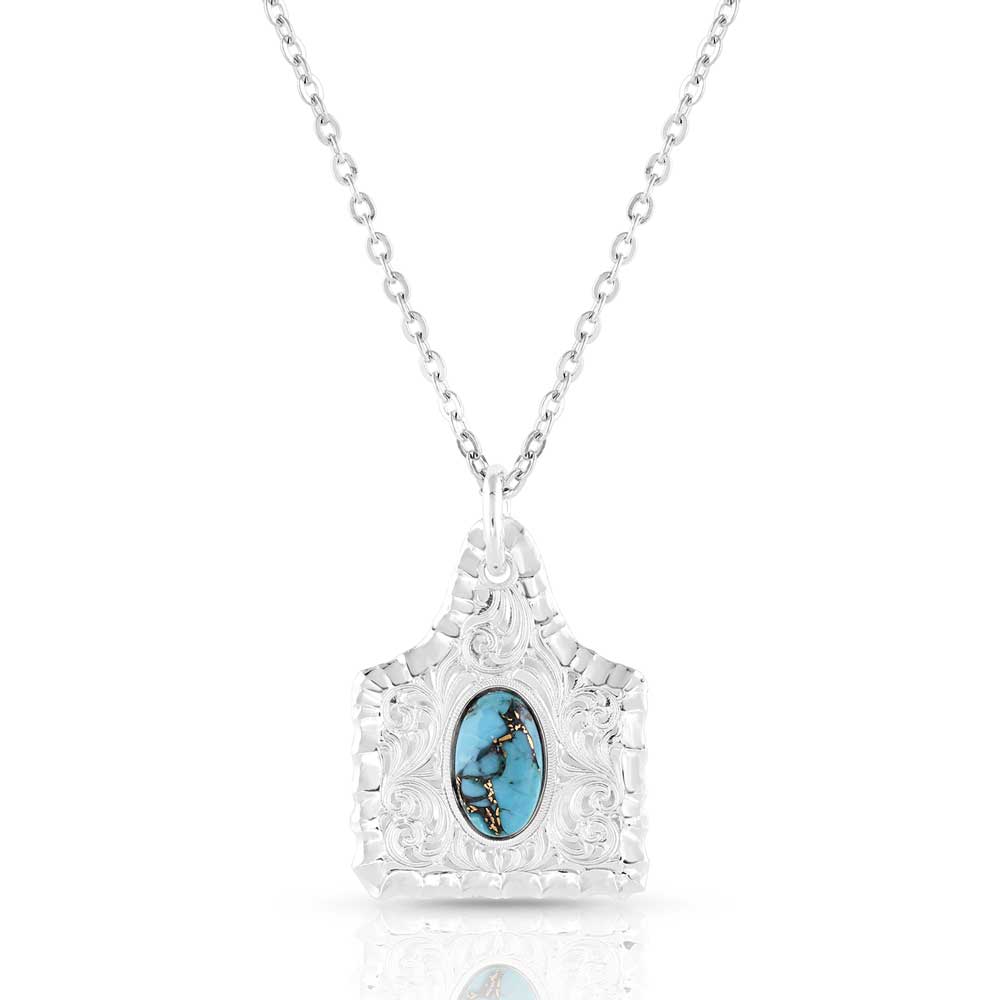 Montana Silversmiths Chiseled Cow Tag Turquoise Necklace-NC5398