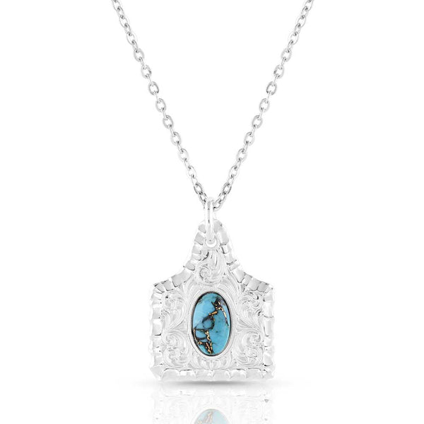 Montana Silversmiths Chiseled Cow Tag Turquoise Necklace-NC5398