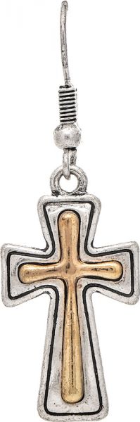 Rain Two Tone Gold Inset Cross Earring E4293TT