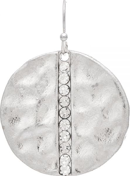 Rain Silver Hammered Crystal Line Circle Earring E4389S