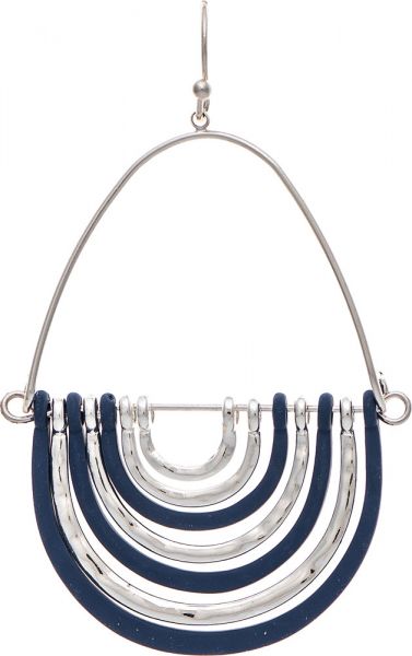 Rain Silver Navy Blue Hinged Half Circles Earring E4390BL