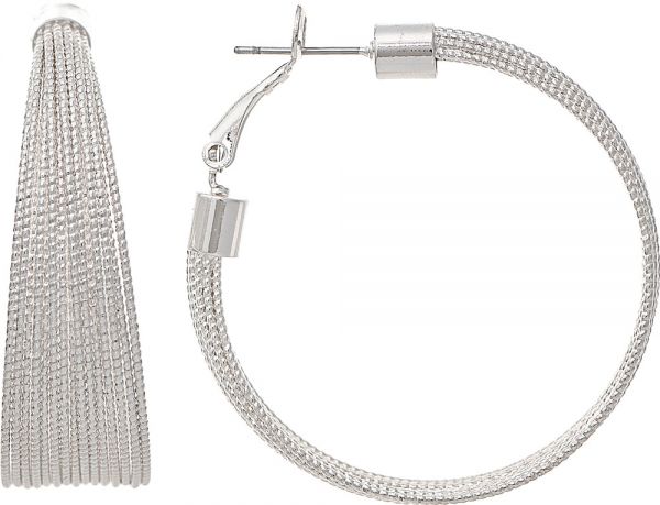 Rain Silver Wide Wire Leaver back Hoop Earring E4395S