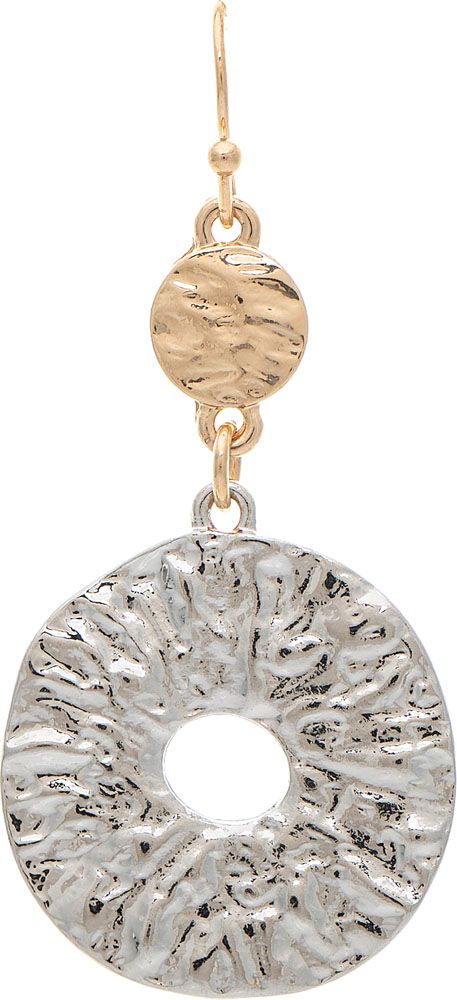 Rain Two Tone Textured Ring Gold Top Earring-E5075TT