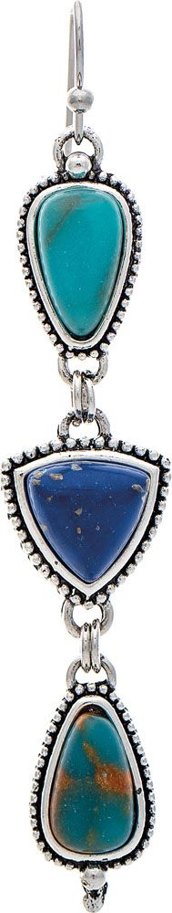 Rain Jewelry Silver Blue Green Link Stone Shapes Drop Earring-E5077S