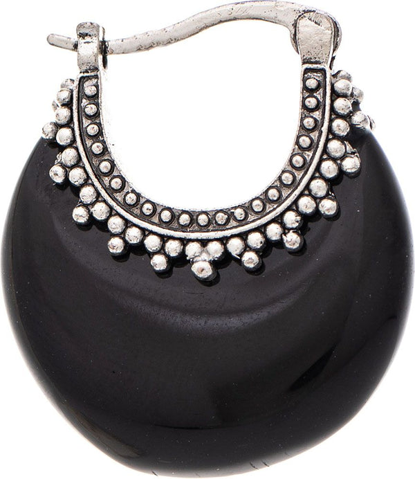 Rain Jewelry Silver Black Stone Bali Edge Boho Hoop Earring-E5084BK