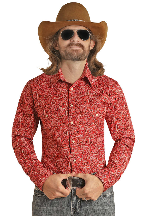 Men's Rock & Roll Denim Dale Brisby Slim Fit Paisley Long Sleeve Snap Shirt BMN2S02525