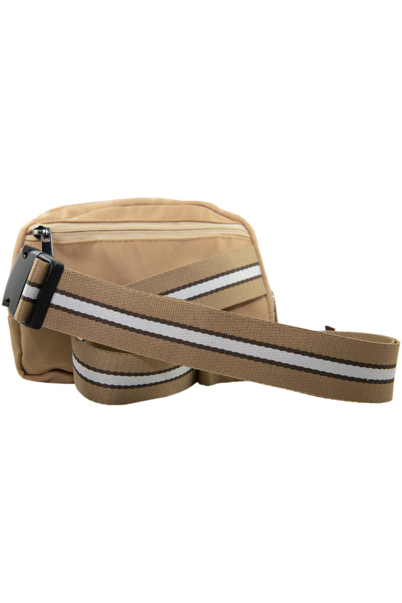 Katydid Tan Solid Belt Bag With Striped Strap-KDC-BBG-02_TAN