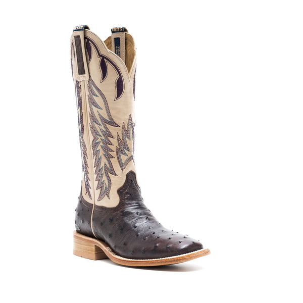 Hyer Ladies Harper Broad Square Toe Blackberry Full Quill Ostrich Boot-HW41026