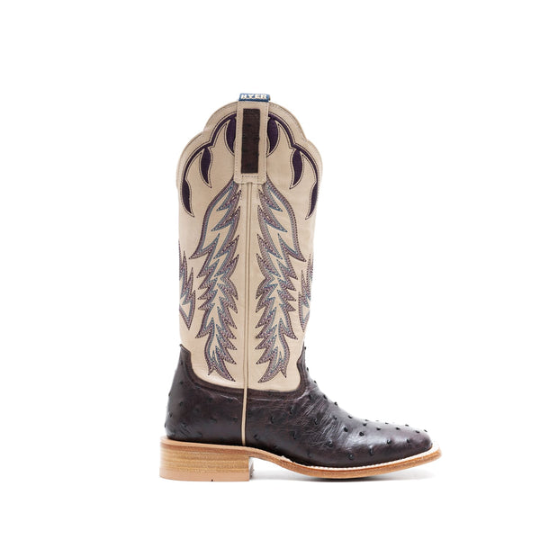 Hyer Ladies Harper Broad Square Toe Blackberry Full Quill Ostrich Boot-HW41026