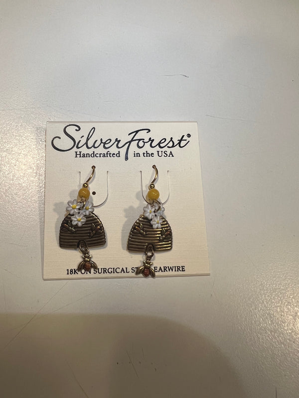 HIVE AND BEE SILVER FOREST EARRINGS NE-1890B
