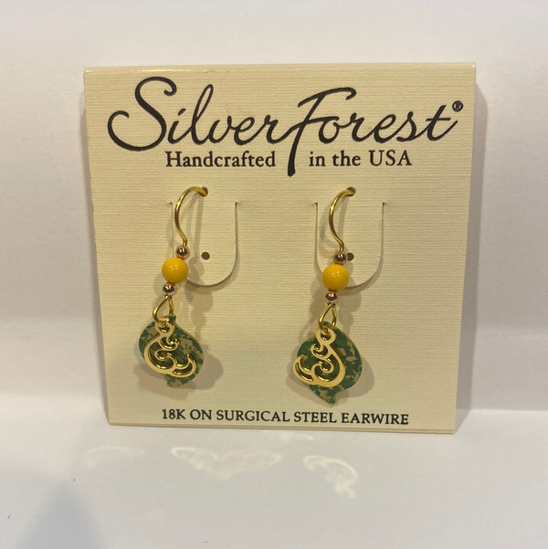 Silver Forest Open Curl with Green Paisley Earrings NE-1778A