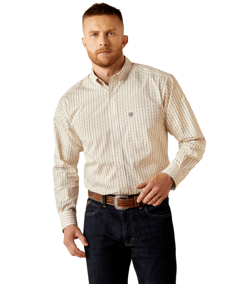 Ariat Men's Wrinkle Free Solid Long Sleeve Shirt - Off White - 10058947