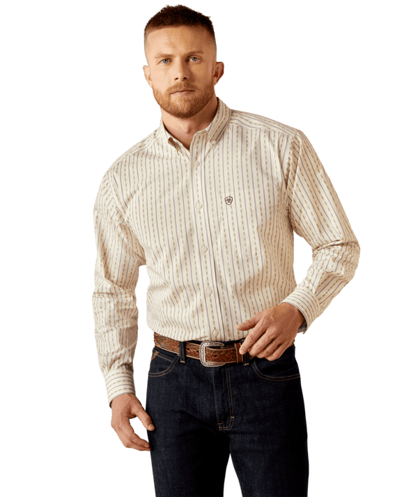 Ariat Men's Wrinkle Free Solid Long Sleeve Shirt - Off White - 10058947