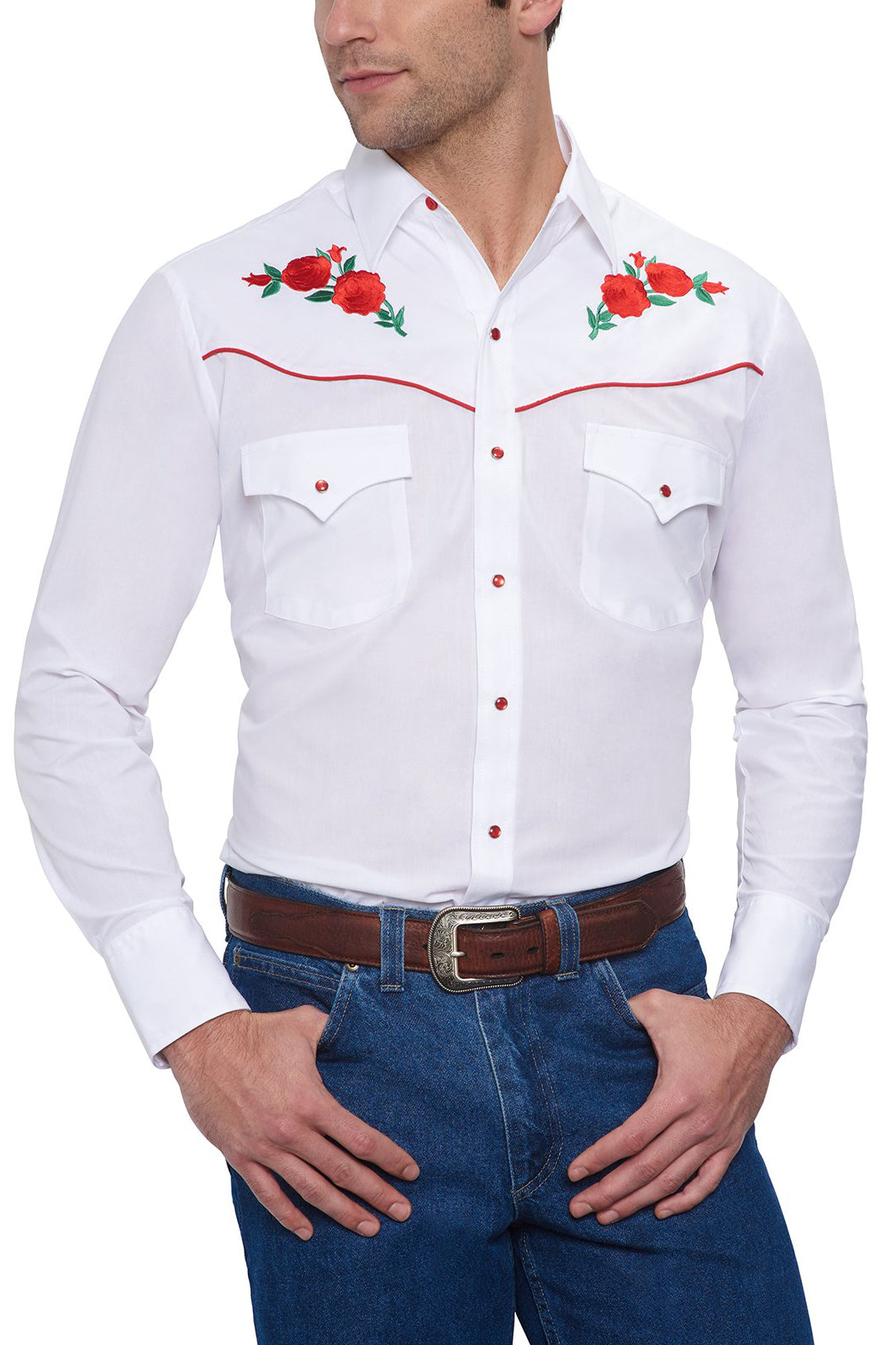 Ely and Walker Men's Long Sleeve Western Shirt with Rose Embroidery White 15203901-06