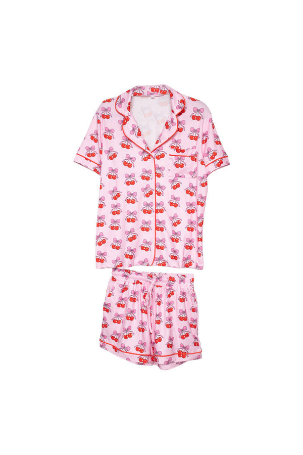 Katy Did Light Pink Cherry Bow Repeat Two Piece PJ Short Set-KDC-LWSET-28_LPK